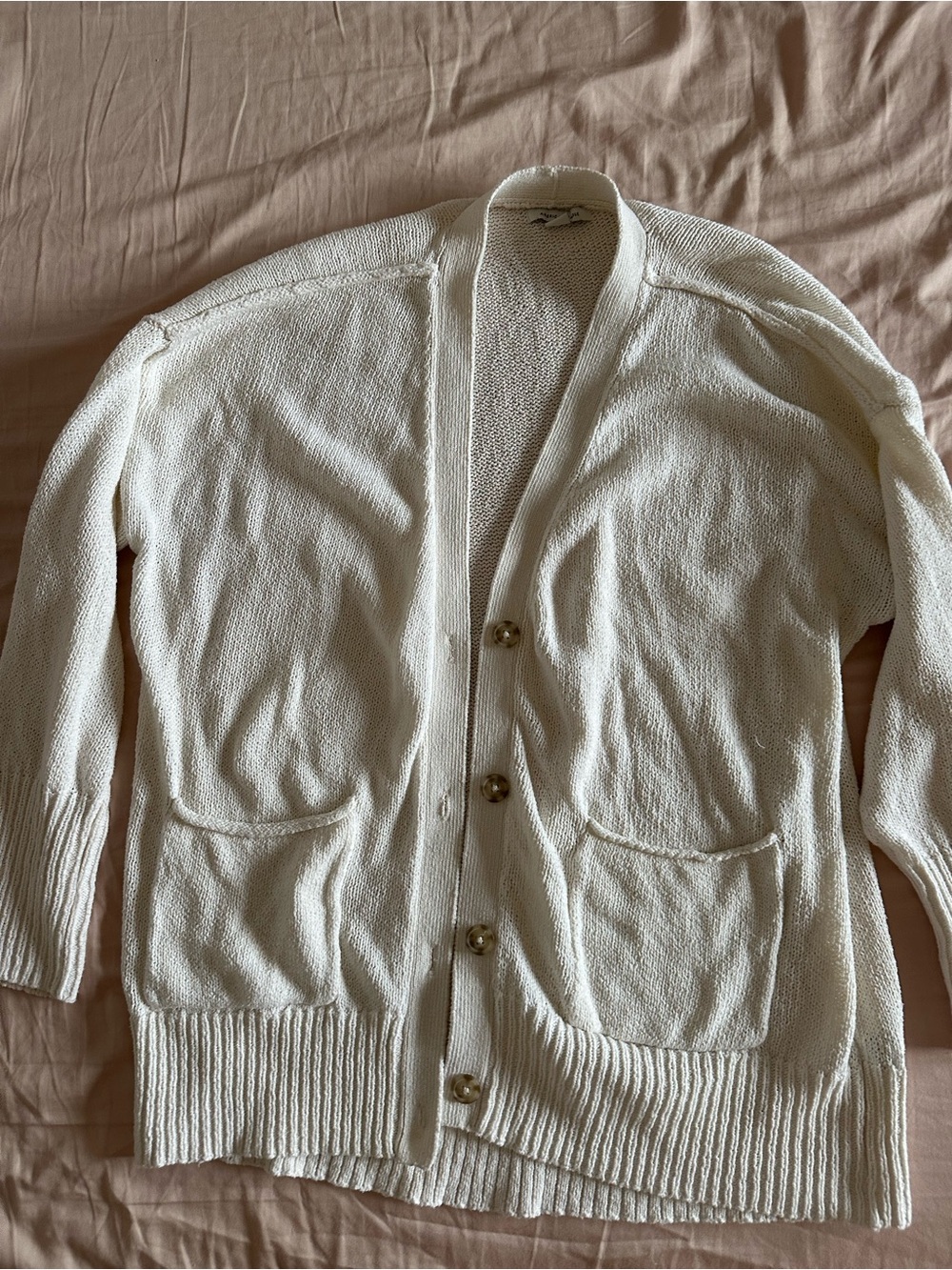 American Eagle Outfitters Cream Button-Front Knit Cardigan
